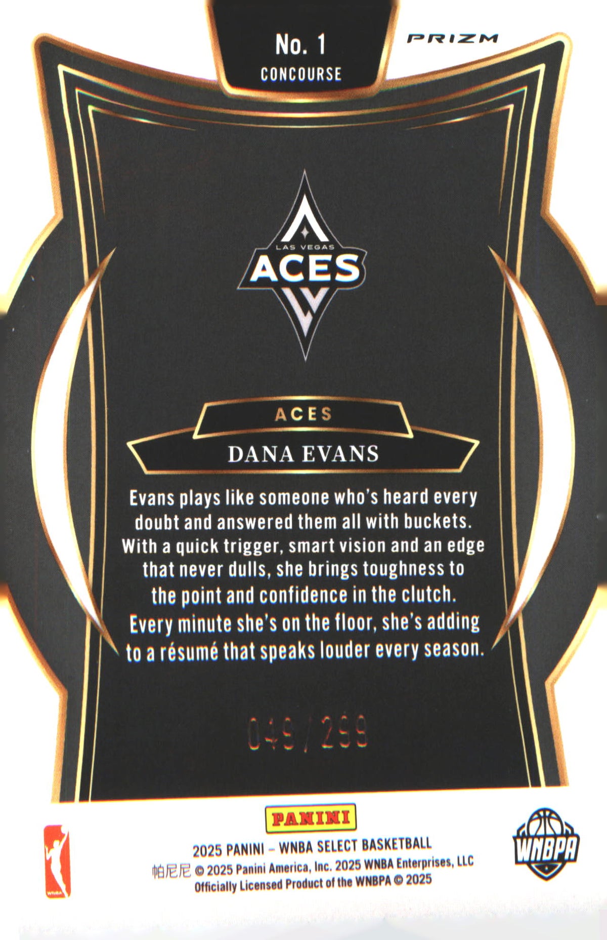 2025 Panini WNBA Select Red Cracked Ice #1 Dana Evans SN/299 - Veteran Sports Cards FL