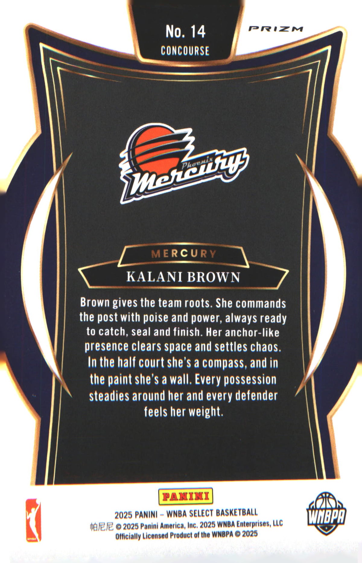 2025 Panini Select WNBA Silver Prizms #14 Kalani Brown - Veteran Sports Cards FL