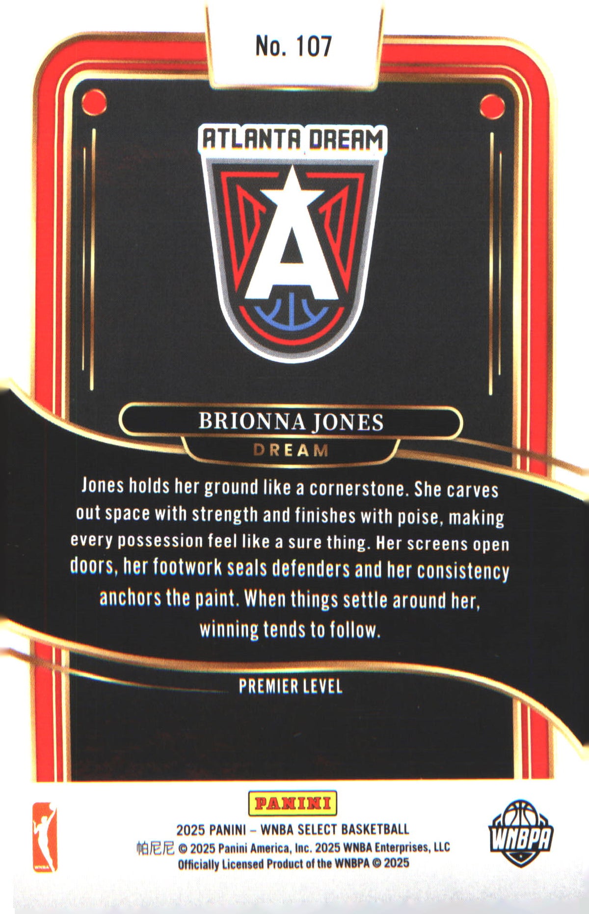 2025 Panini Select WNBA #107 Premier Level Brionna Jones - Veteran Sports Cards FL