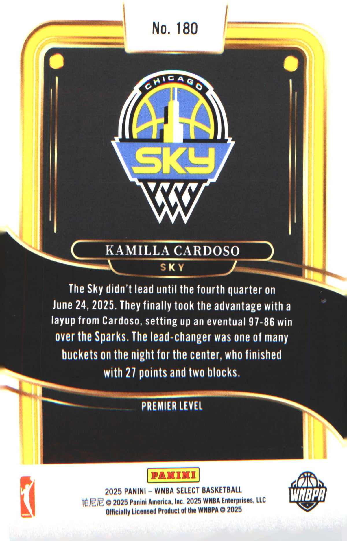 2025 Panini Select WNBA Premier Level #180 Kamilla Cardoso - Veteran Sports Cards FL