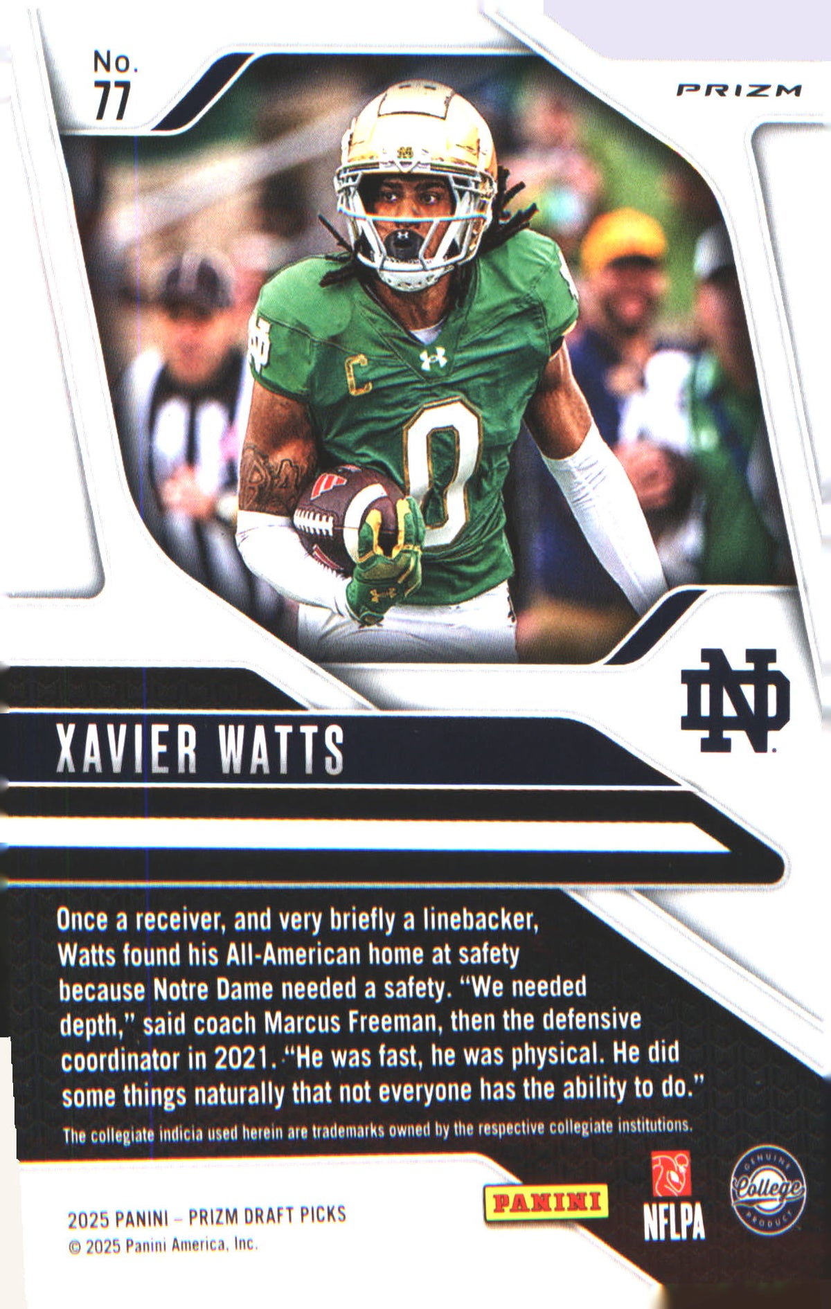 2025 Panini Prizm Draft Picks Prizms Purple Wave #77 Xavier Watts - Veteran Sports Cards FL