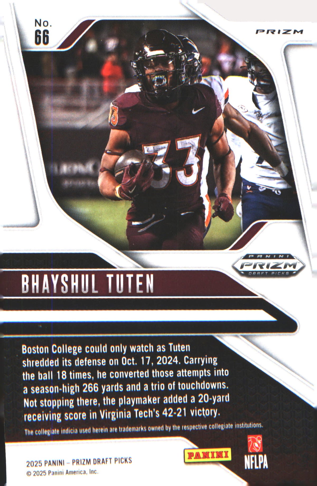 2025 Panini Prizm Draft Picks Prizms Silver #66 Bhayshul Tuten - Veteran Sports Cards FL