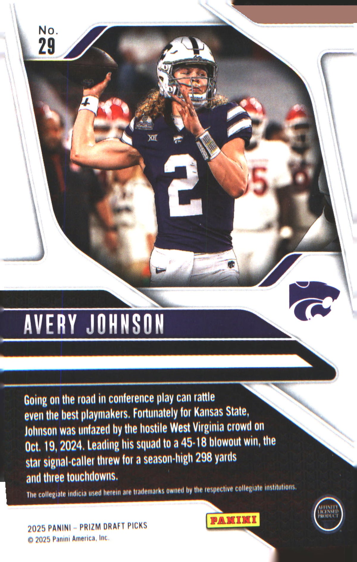 2025 Panini Prizm Draft Picks #29 Avery Johnson - Veteran Sports Cards FL