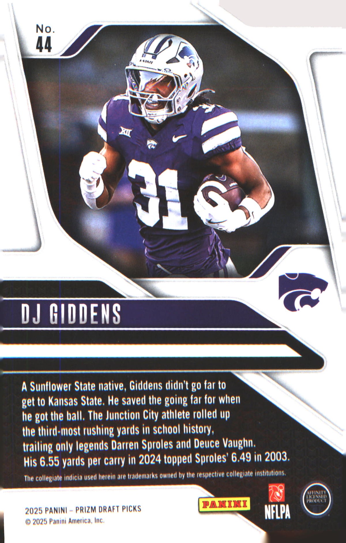 2025 Panini Prizm Draft Picks #44 DJ Giddens - Veteran Sports Cards FL