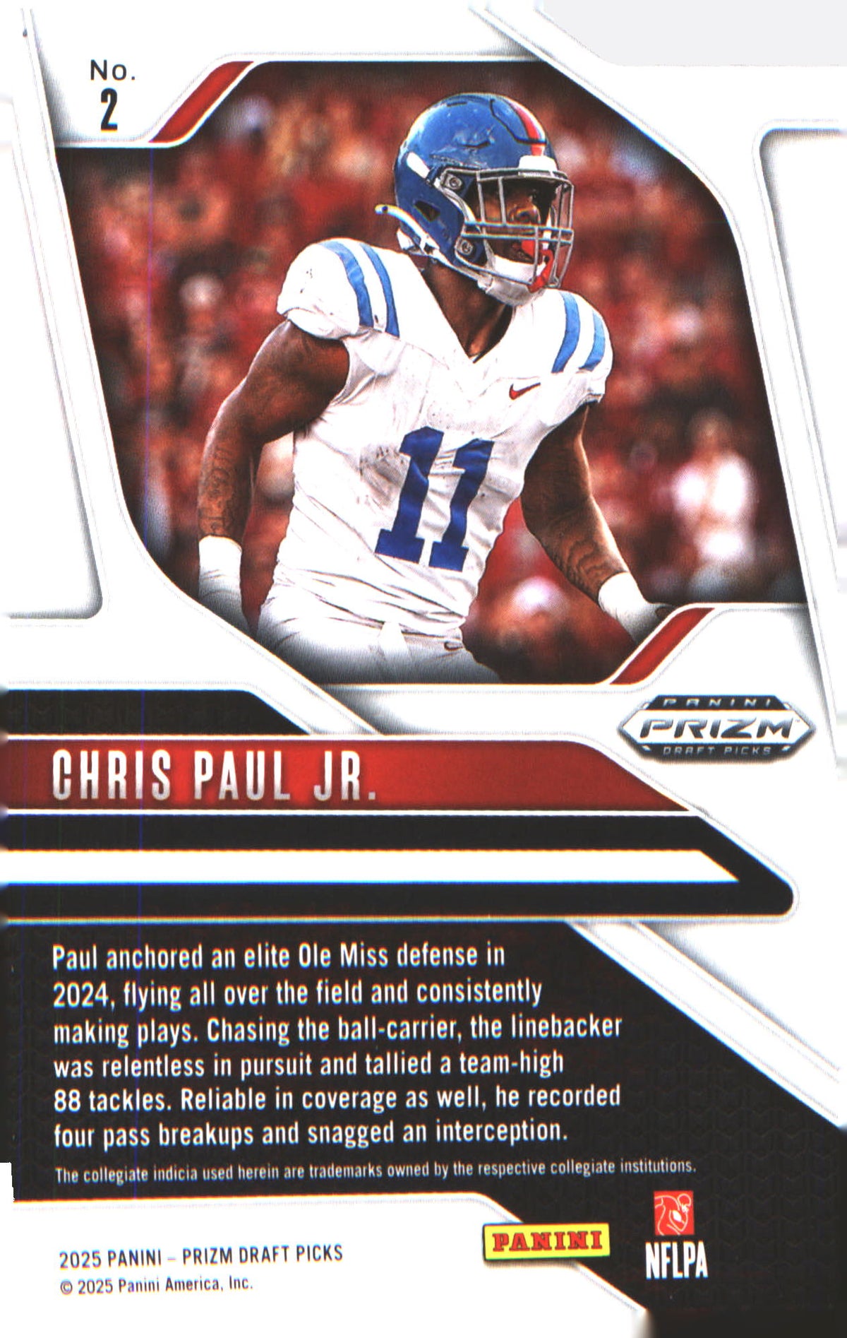 2025 Panini Prizm Draft Picks #2 Chris Paul Jr. - Veteran Sports Cards FL