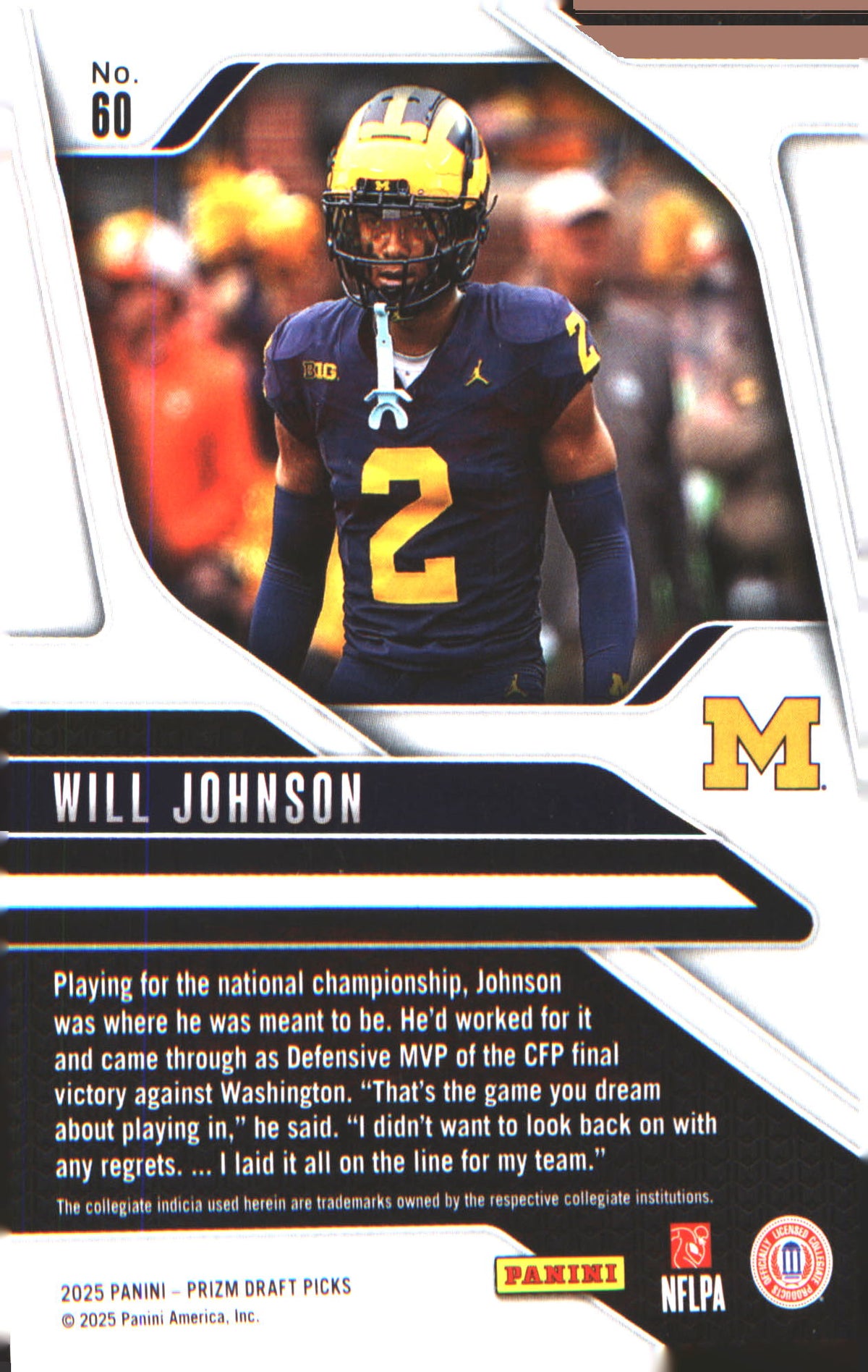 2025 Panini Prizm Draft Picks #60 Will Johnson - Veteran Sports Cards FL