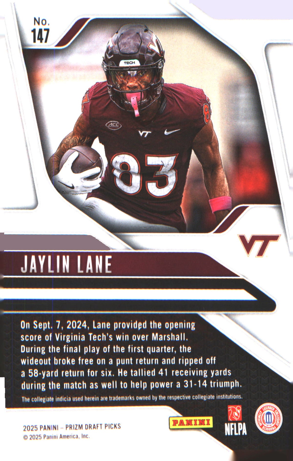 2025 Panini Prizm Draft Picks #147 Jaylin Lane - Veteran Sports Cards FL