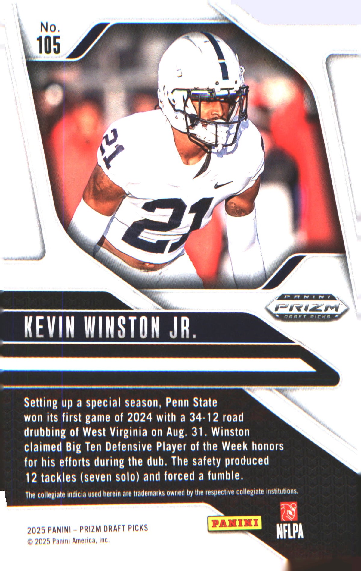 2025 Panini Prizm Draft Picks #105 Kevin Winston Jr. - Veteran Sports Cards FL