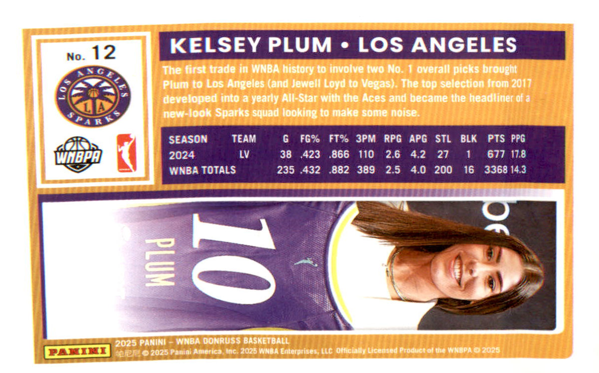2025 Donruss WNBA #12 Kelsey Plum - Veteran Sports Cards FL