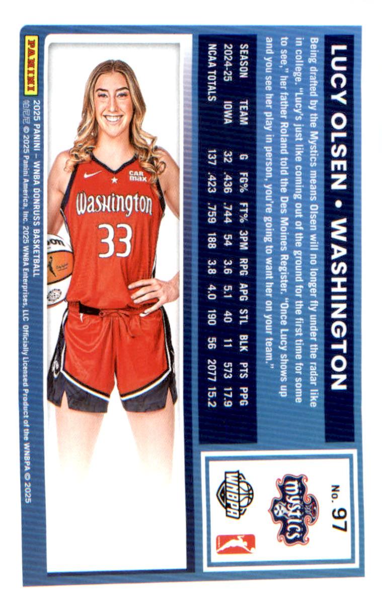 2025 Donruss WNBA #97 Lucy Olsen Rookie RC - Veteran Sports Cards FL
