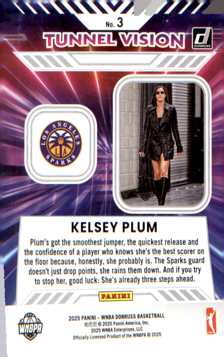 2025 Donruss WNBA Tunnel Vision #3 Kelsey Plum - Veteran Sports Cards FL
