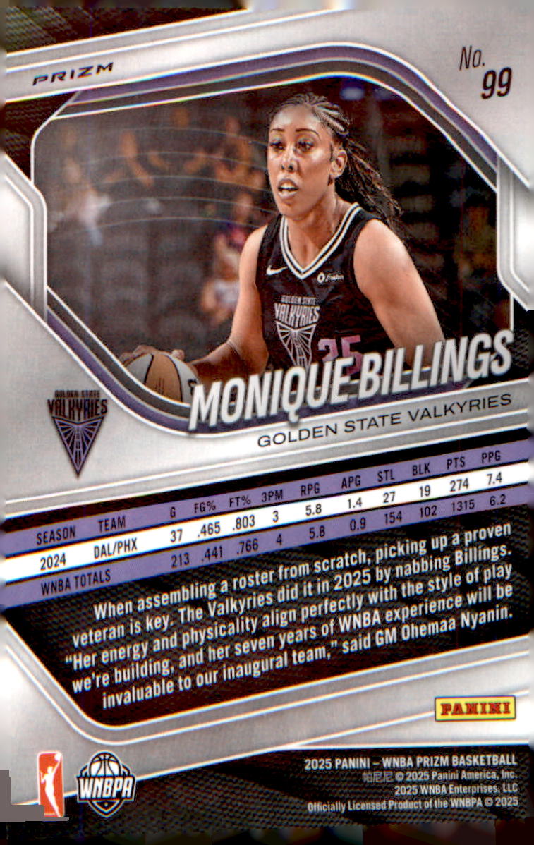 2025 Panini Prizm WNBA Silver Prizms #99 Monique Billings - Veteran Sports Cards FL