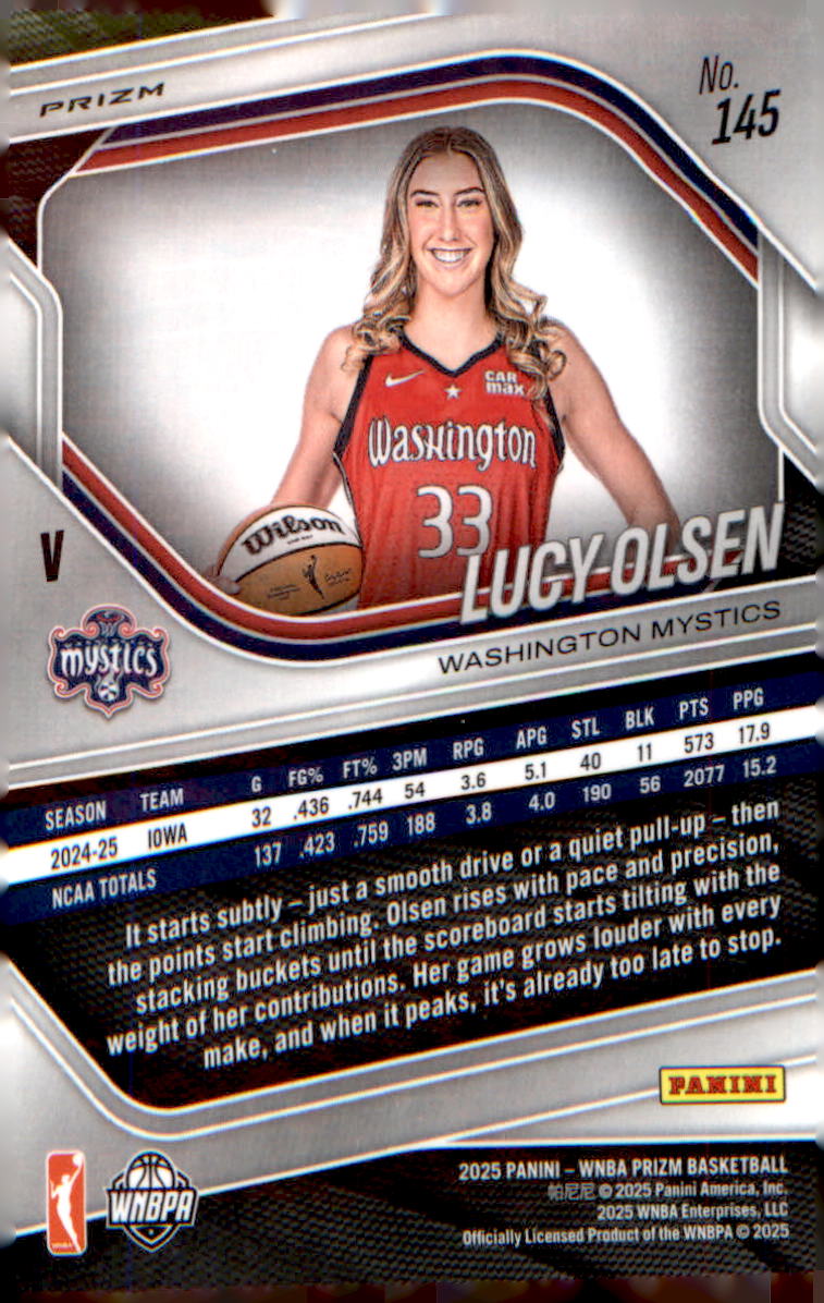 2025 Panini Prizm WNBA Silver Prizms #145 Lucy Olsen - Veteran Sports Cards FL