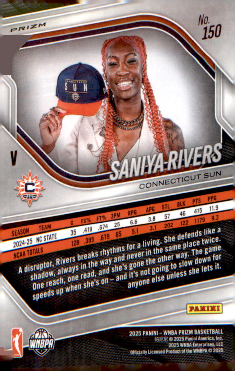 2025 Panini Prizm WNBA Silver Prizms #150 Saniya Rivers - Veteran Sports Cards FL