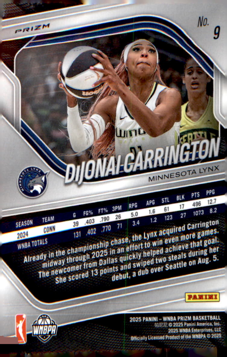 2025 Panini Prizm WNBA White Seismic Prizms #9 DiJonai Carrington - Veteran Sports Cards FL