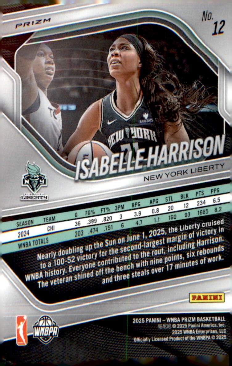 2025 Panini Prizm WNBA White Seismic Prizms #12 Isabelle Harrison - Veteran Sports Cards FL