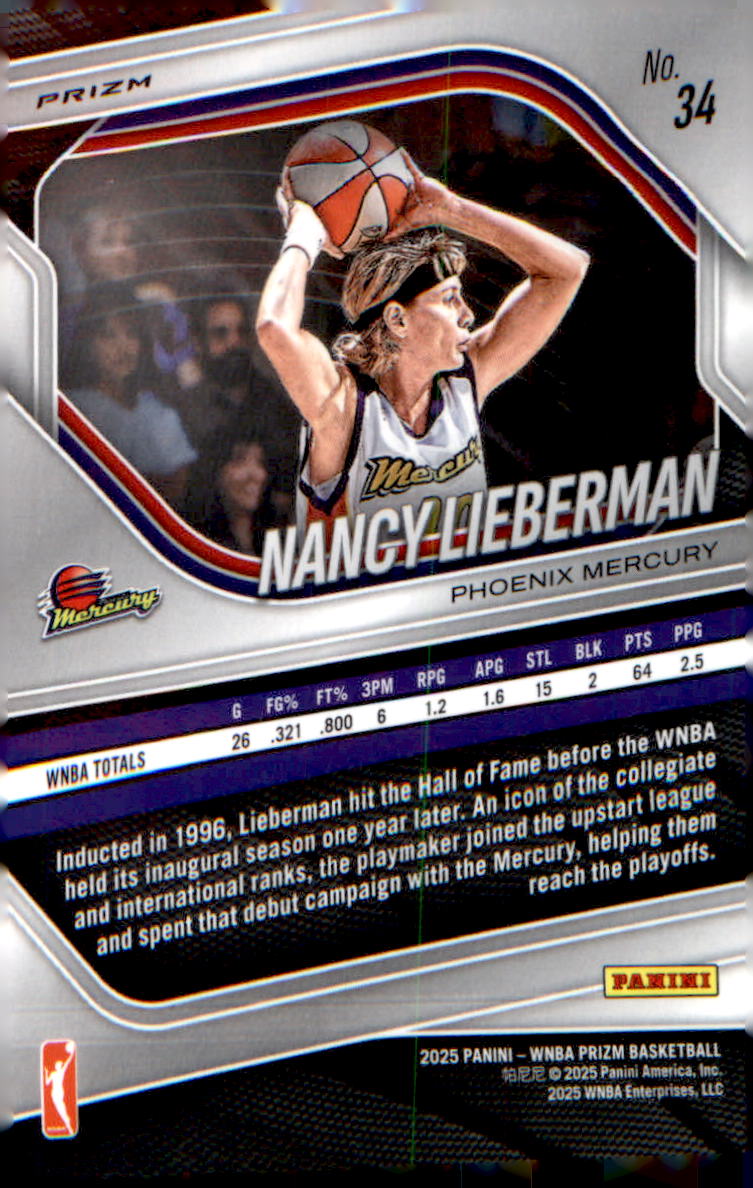 2025 Panini Prizm WNBA White Seismic Prizms #34 Nancy Lieberman - Veteran Sports Cards FL