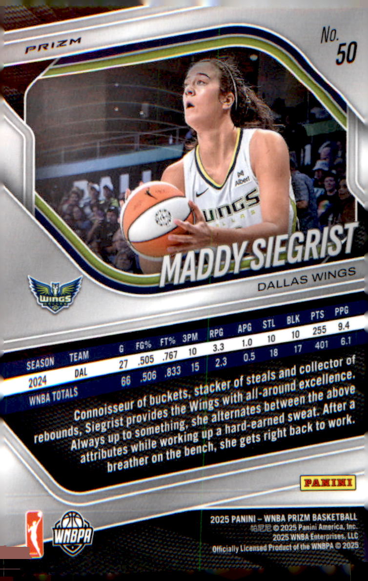 2025 Panini Prizm WNBA White Seismic Prizms #50 Maddy Siegrist - Veteran Sports Cards FL