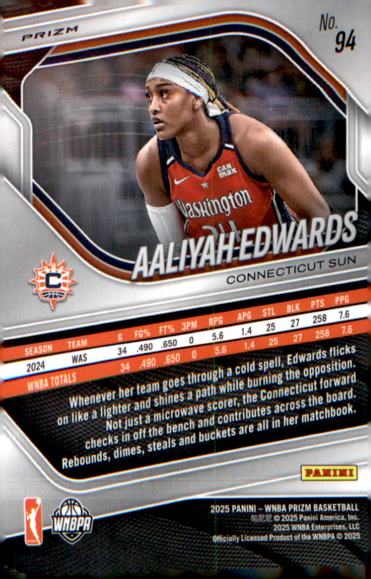 2025 Panini Prizm WNBA White Seismic Prizms #94 Aaliyah Edwards - Veteran Sports Cards FL