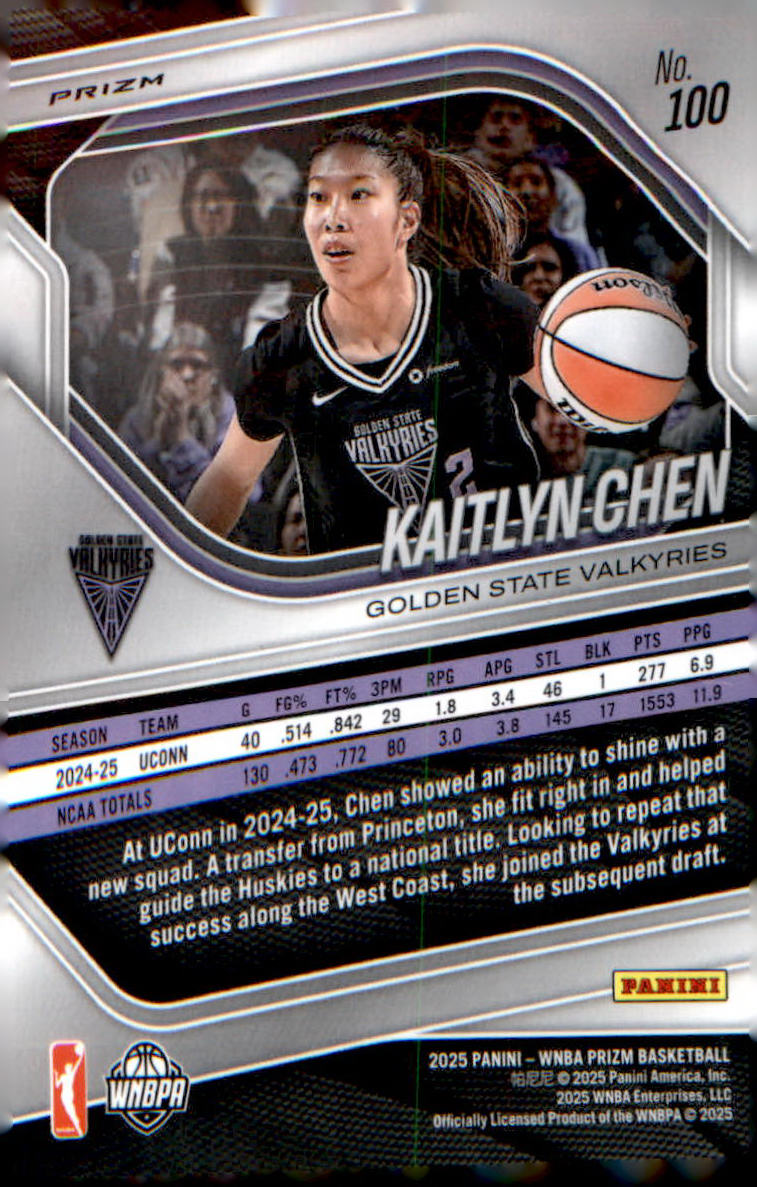 2025 Panini Prizm WNBA White Seismic Prizms #100 Kaitlyn Chen - Veteran Sports Cards FL