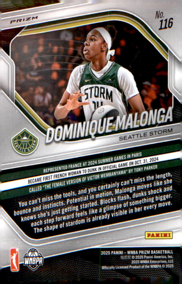 2025 Panini Prizm WNBA White Seismic Prizms #116 Dominique Malonga - Veteran Sports Cards FL