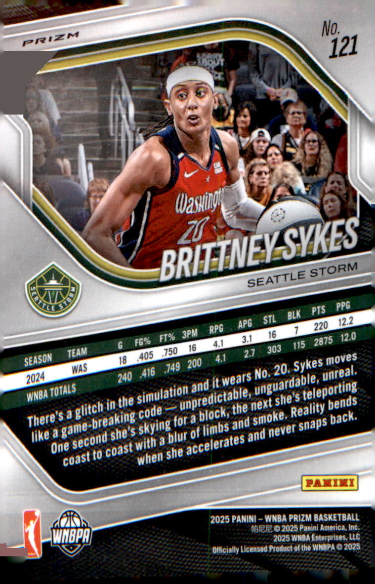 2025 Panini Prizm WNBA White Seismic Prizms #121 Brittney Sykes - Veteran Sports Cards FL