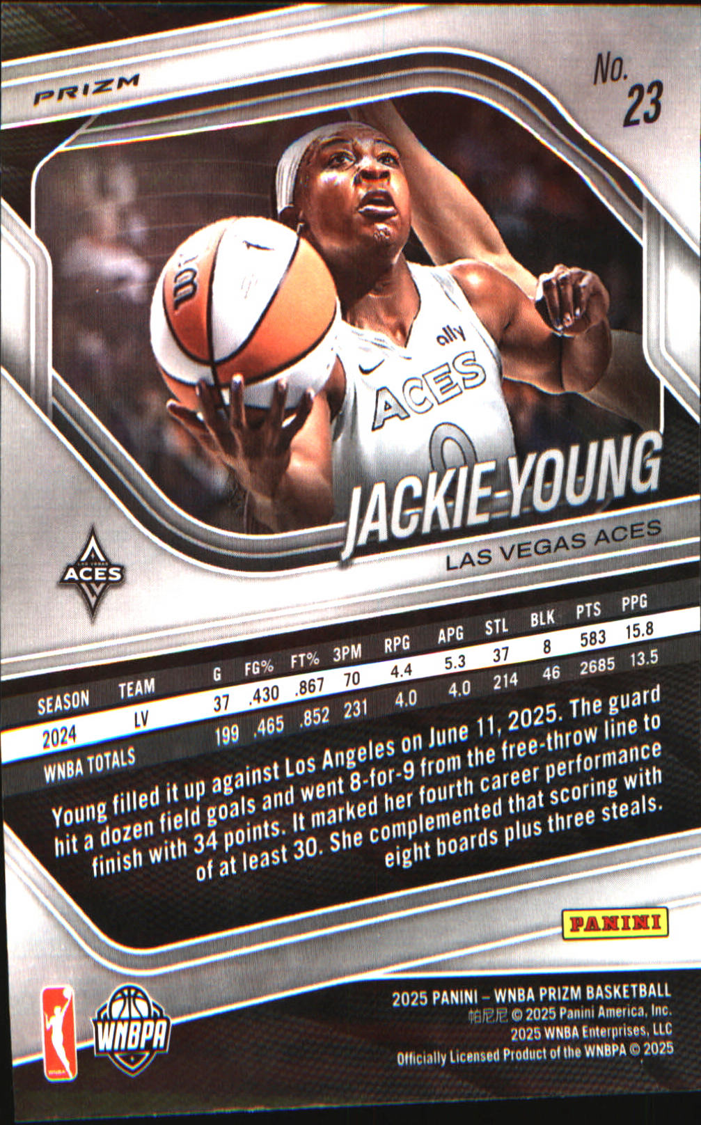 2025 Panini Prizm WNBA Green Prizms #23 Jackie Young - Veteran Sports Cards FL