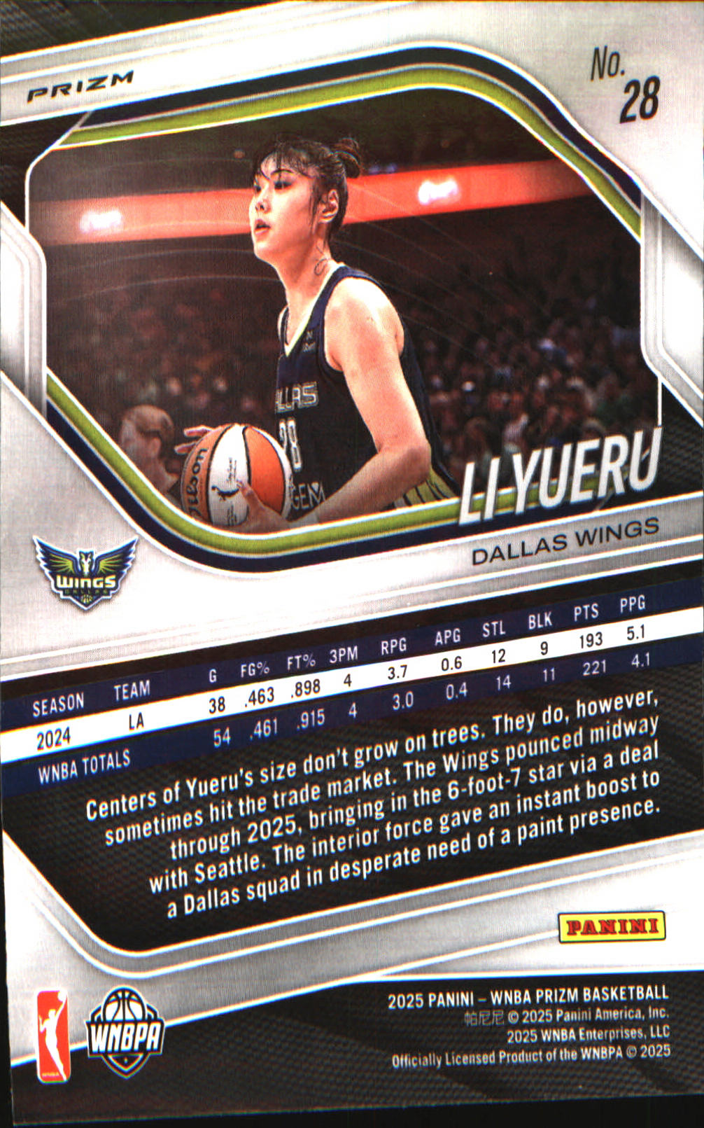 2025 Panini Prizm WNBA Green Prizms #28 Li Yueru - Veteran Sports Cards FL