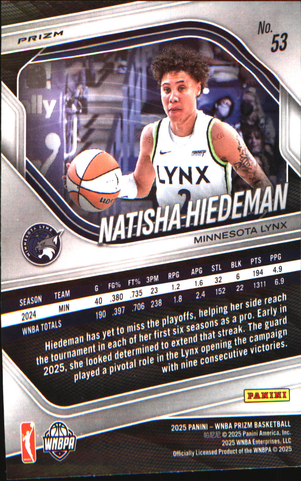 2025 Panini Prizm WNBA Green Prizms #53 Natisha Hiedeman - Veteran Sports Cards FL