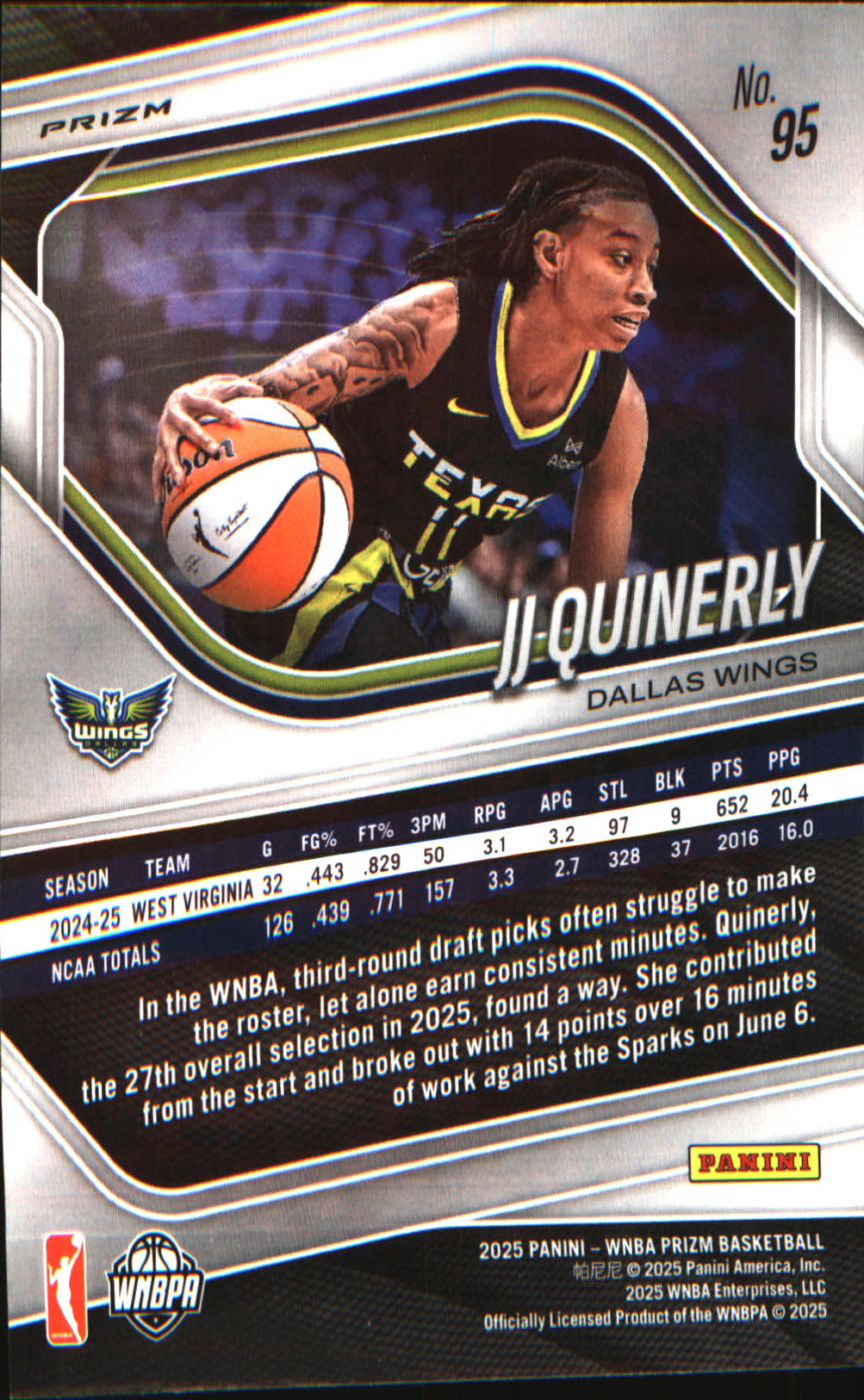 2025 Panini Prizm WNBA Green Prizms #95 JJ Quinerly - Veteran Sports Cards FL