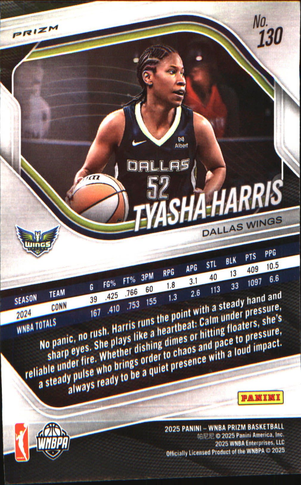 2025 Panini Prizm WNBA Green Prizms #130 Tyasha Harris - Veteran Sports Cards FL
