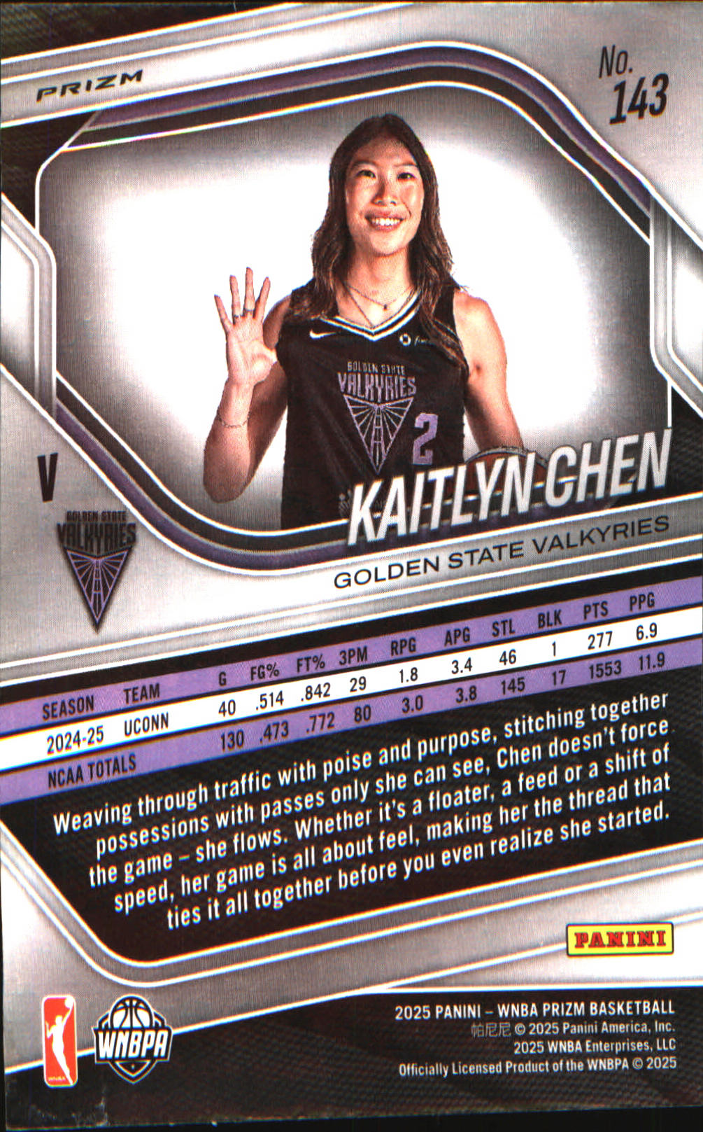 2025 Panini Prizm WNBA Green Prizms #143 Kaitlyn Chen - Veteran Sports Cards FL