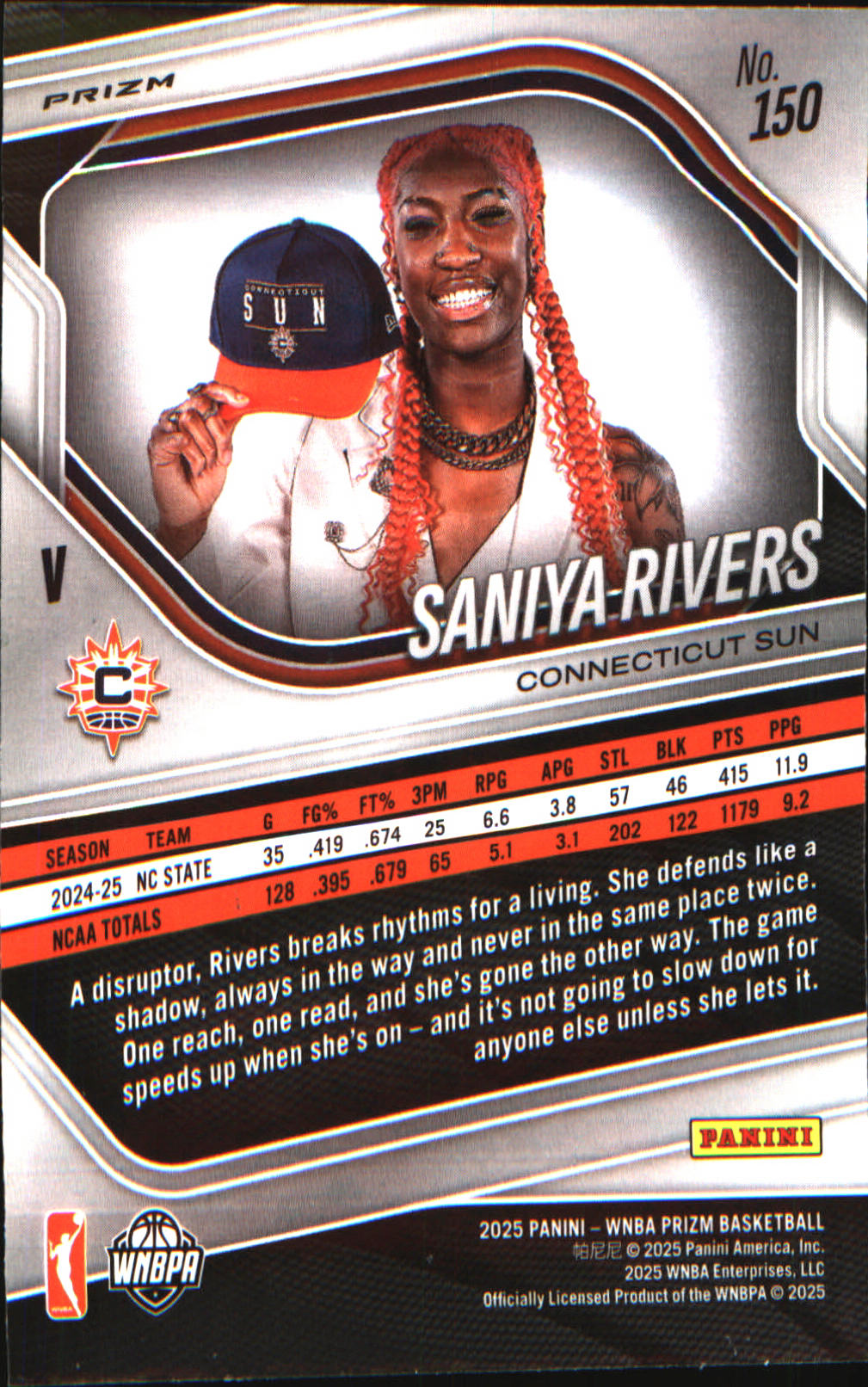 2025 Panini Prizm WNBA Green Prizms #150 Saniya Rivers - Veteran Sports Cards FL