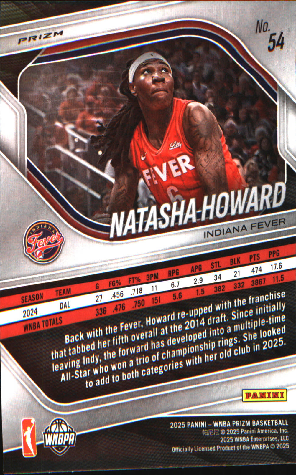 2025 Panini Prizm WNBA Blue Velocity Prizms #54 Natasha Howard - Veteran Sports Cards FL
