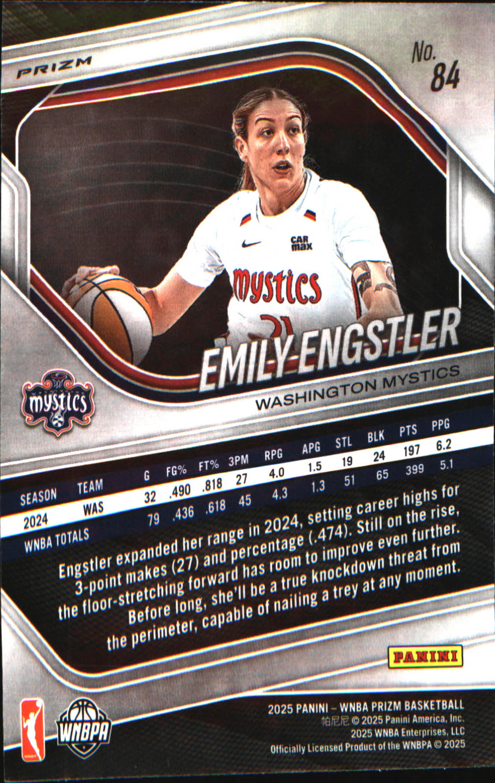 2025 Panini Prizm WNBA Blue Velocity Prizms #84 Emily Engstler - Veteran Sports Cards FL