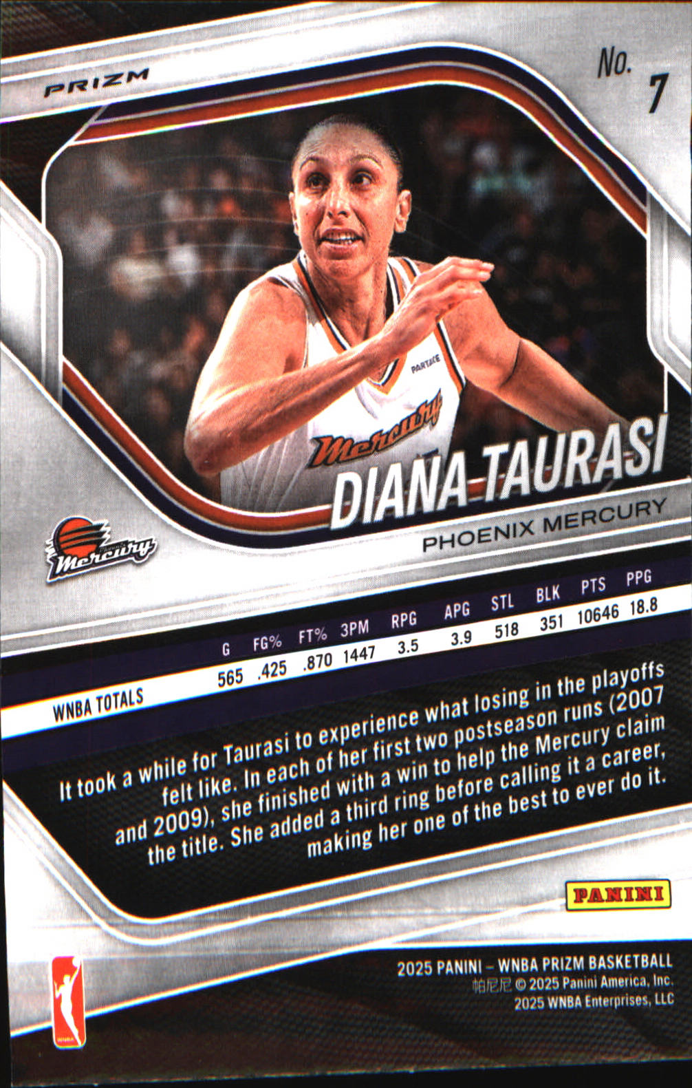 2025 Panini Prizm WNBA Ice Prizm #7 Diana Taurasi - Veteran Sports Cards FL