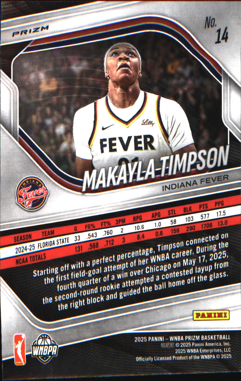2025 Panini Prizm WNBA Ice Prizm #14 Makayla Timpson - Veteran Sports Cards FL