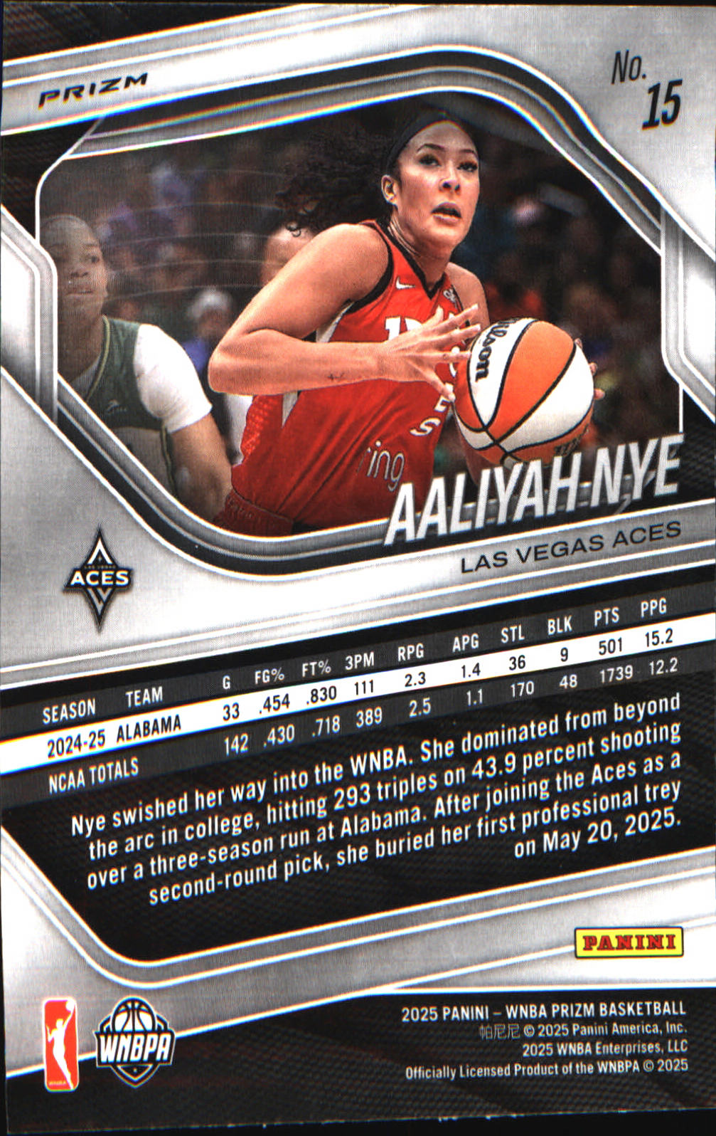 2025 Panini Prizm WNBA Ice Prizm #15 Aaliyah Nye - Veteran Sports Cards FL
