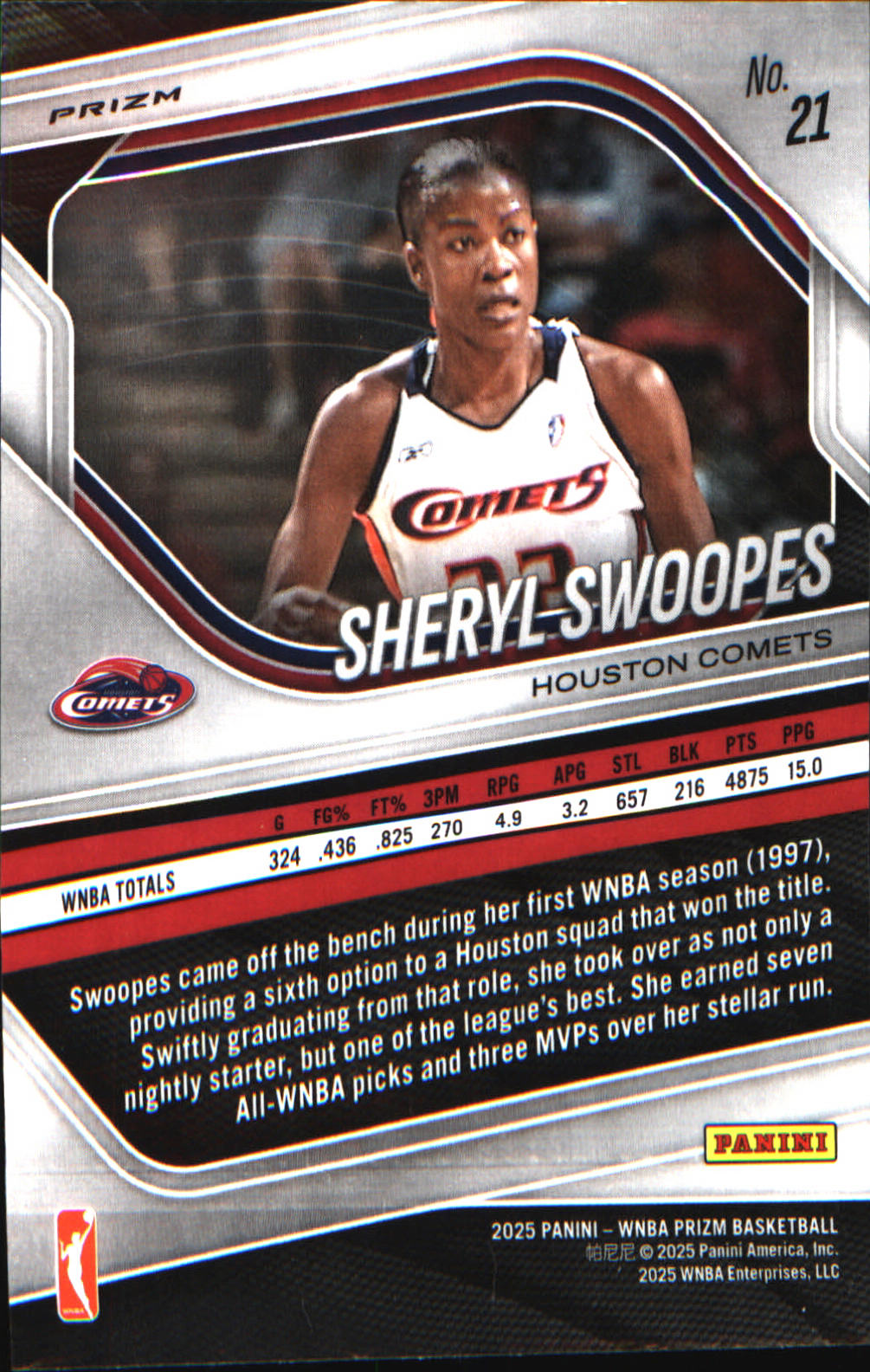 2025 Panini Prizm WNBA Ice Prizm #21 Sheryl Swoopes - Veteran Sports Cards FL