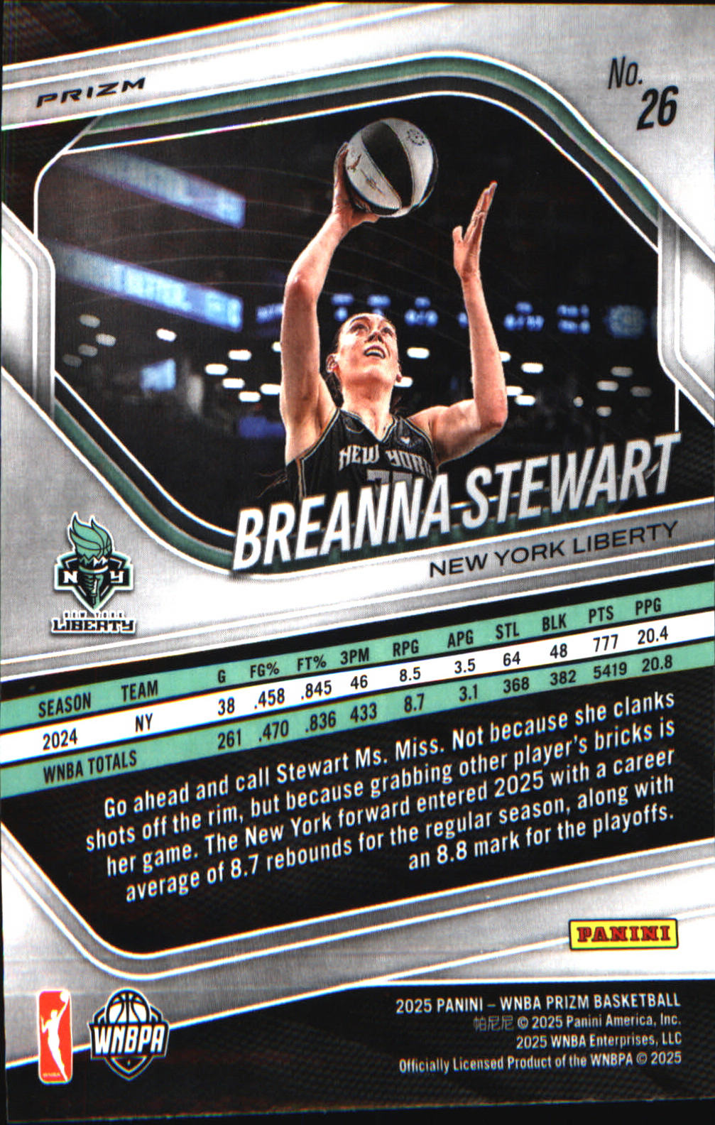 2025 Panini Prizm WNBA Ice Prizm #26 Breanna Stewart - Veteran Sports Cards FL