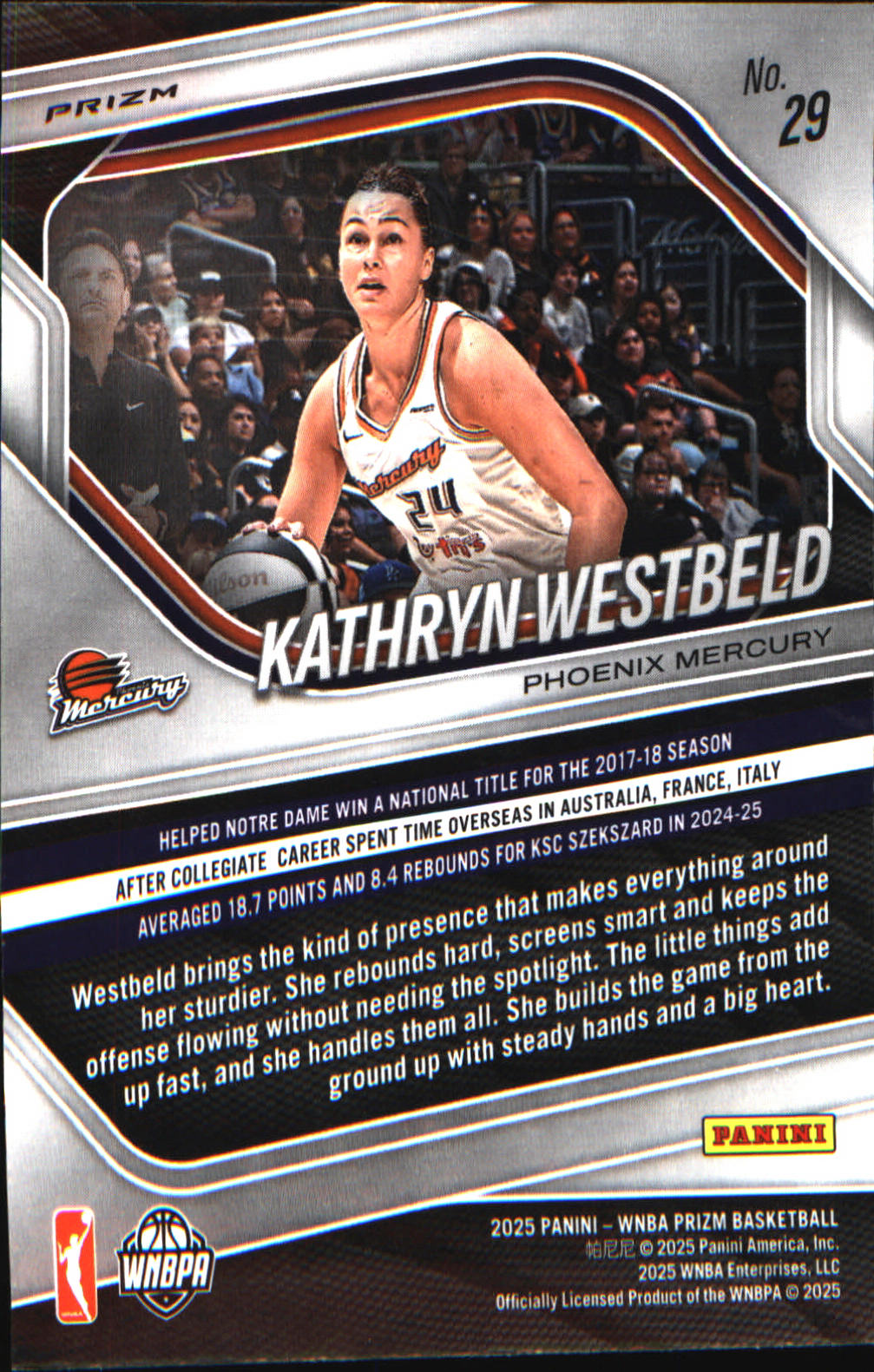 2025 Panini Prizm WNBA Ice Prizm #29 Kathryn Westbeld - Veteran Sports Cards FL