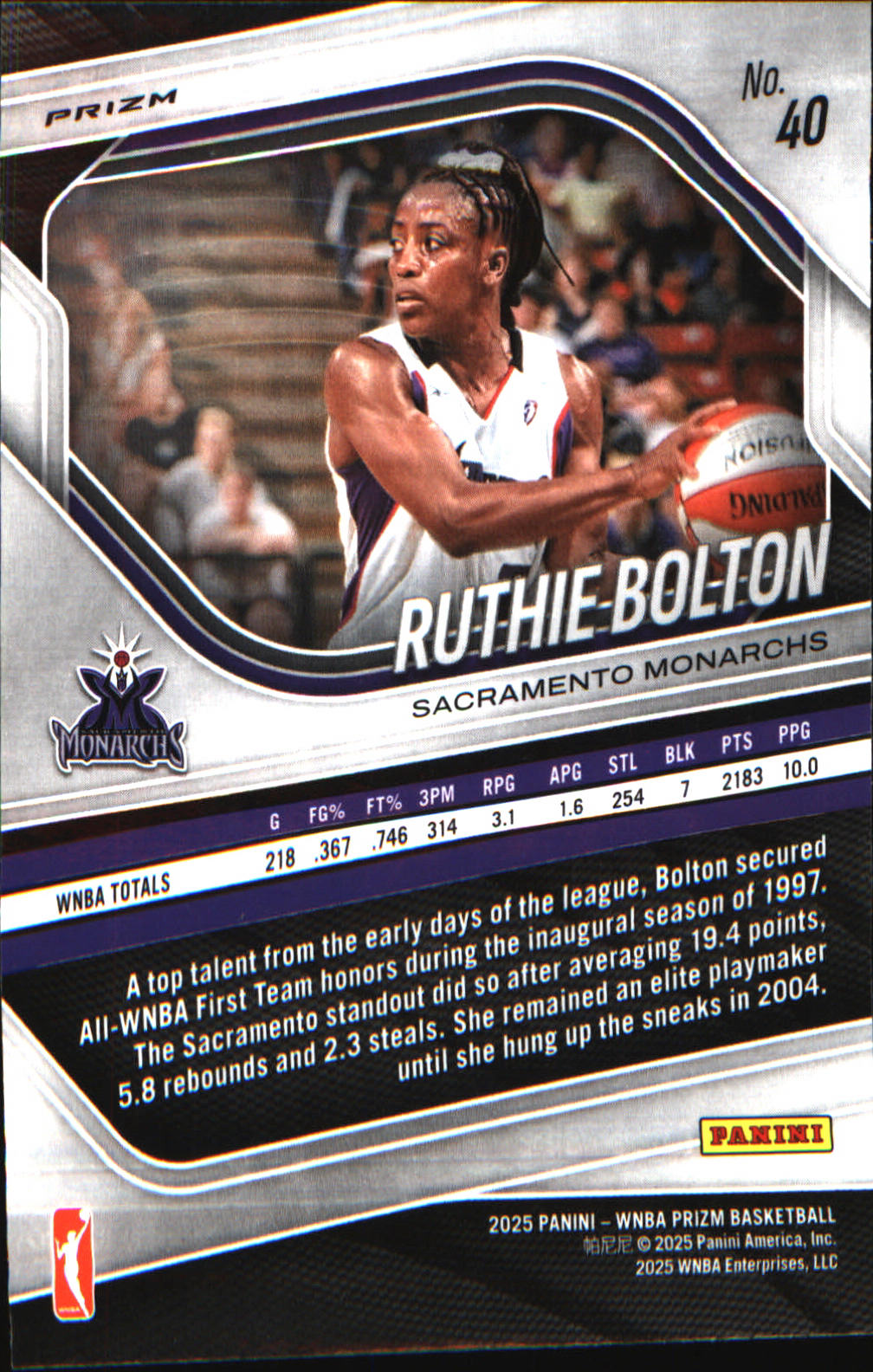 2025 Panini Prizm WNBA Ice Prizm #40 Ruthie Bolton - Veteran Sports Cards FL