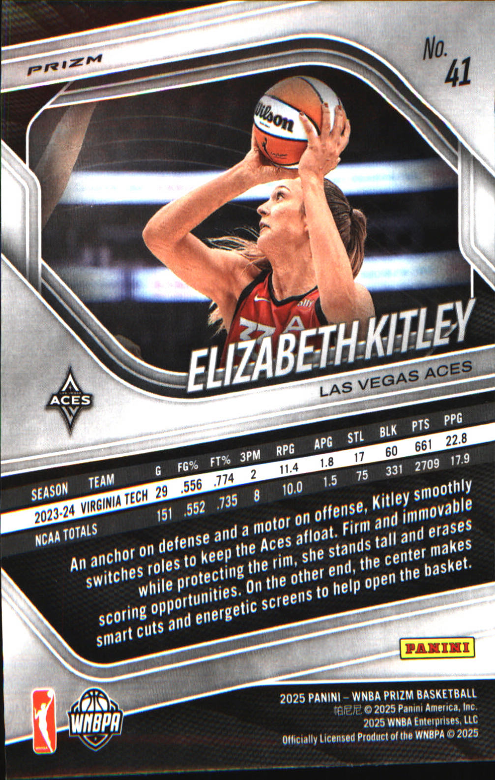 2025 Panini Prizm WNBA Ice Prizm #41 Elizabeth Kitley - Veteran Sports Cards FL