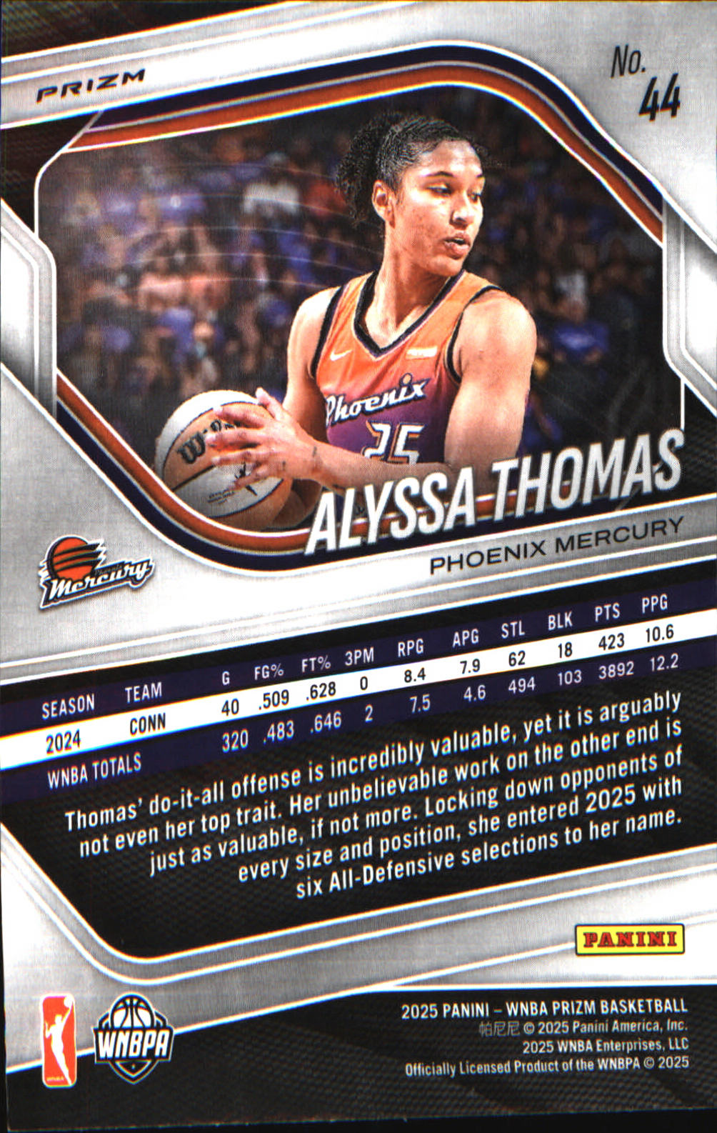 2025 Panini Prizm WNBA Ice Prizm #44 Alyssa Thomas - Veteran Sports Cards FL