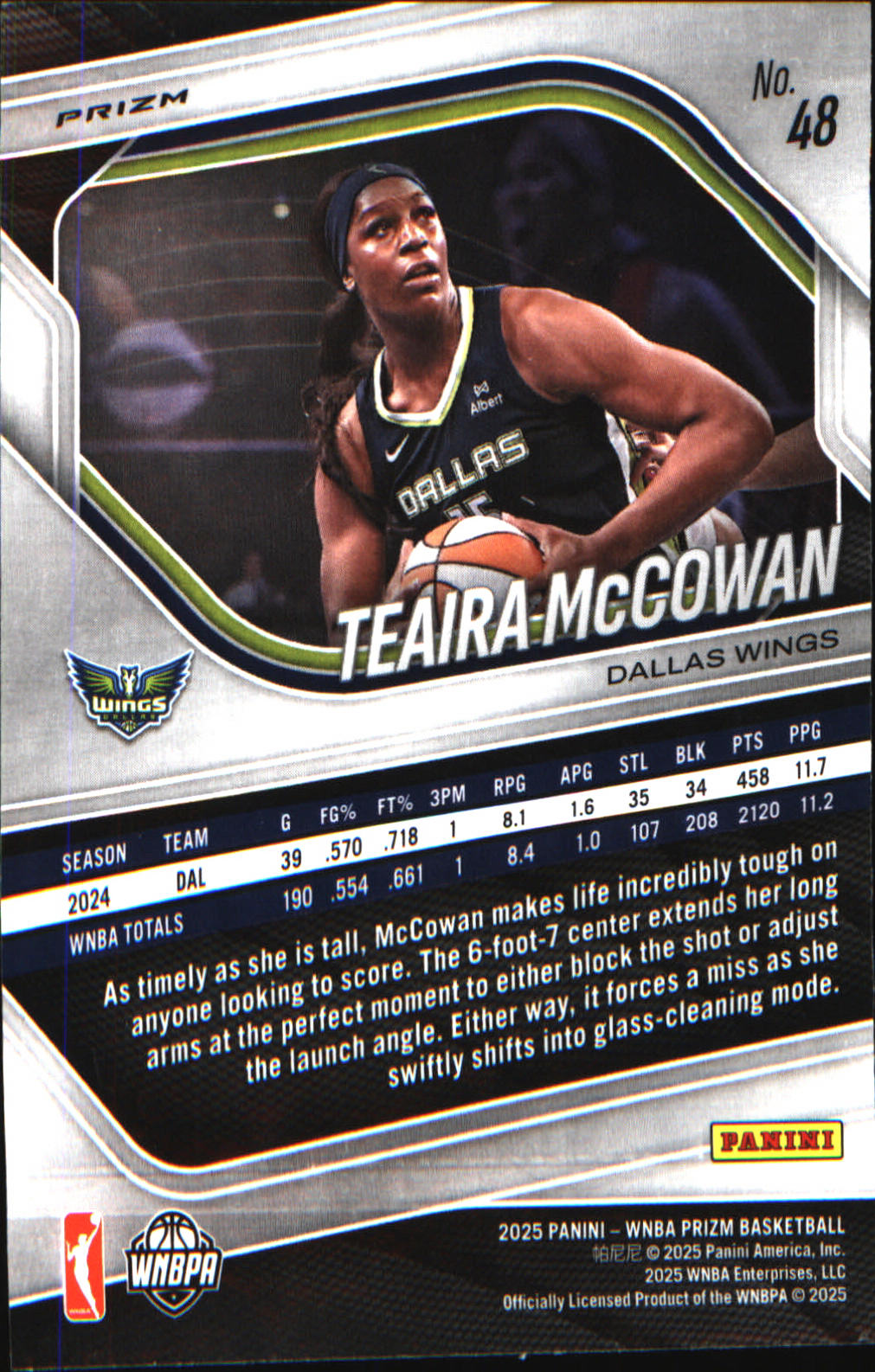 2025 Panini Prizm WNBA Ice Prizm #48 Teaira McCowan - Veteran Sports Cards FL
