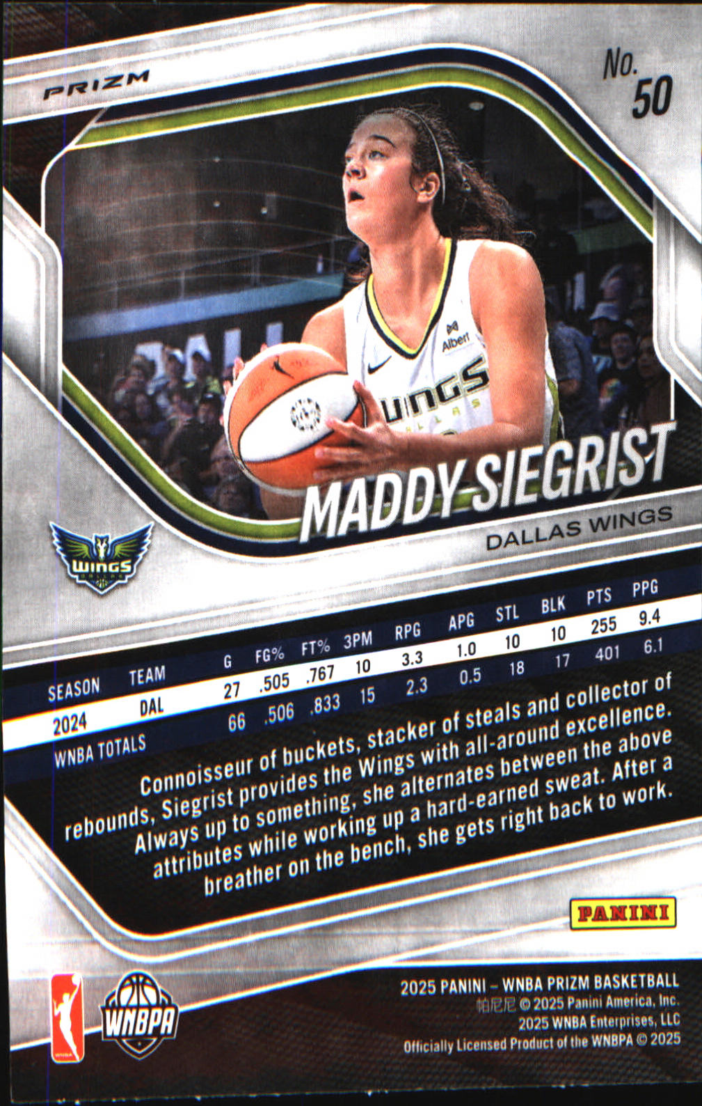 2025 Panini Prizm WNBA Ice Prizm #50 Maddy Siegrist - Veteran Sports Cards FL