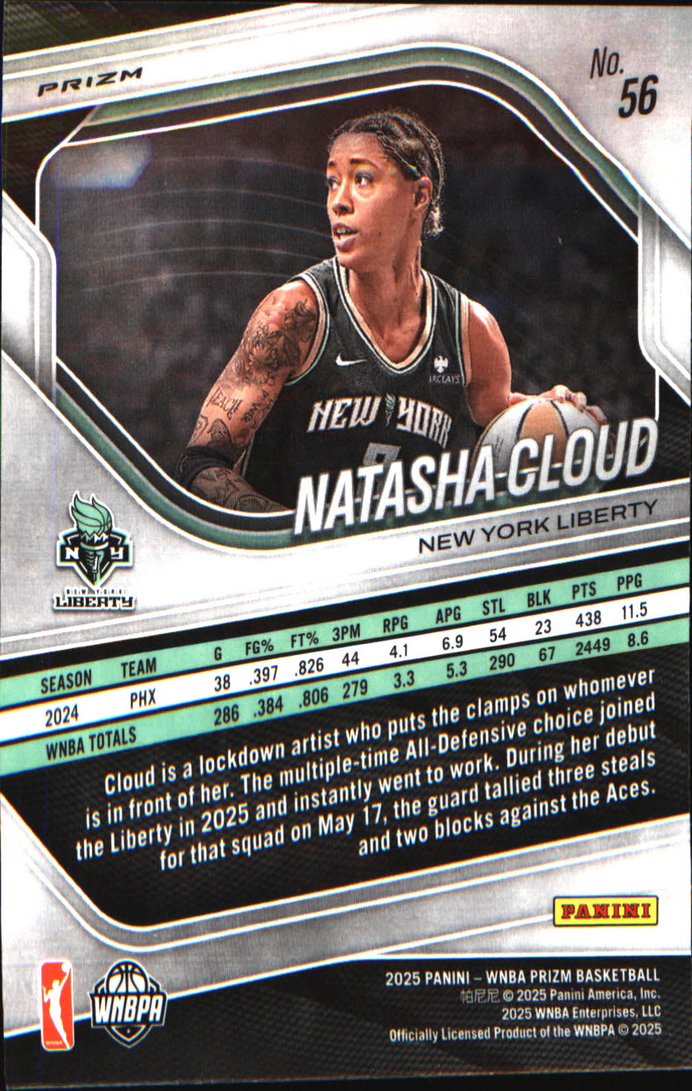 2025 Panini Prizm WNBA Ice Prizm #56 Natasha Cloud - Veteran Sports Cards FL