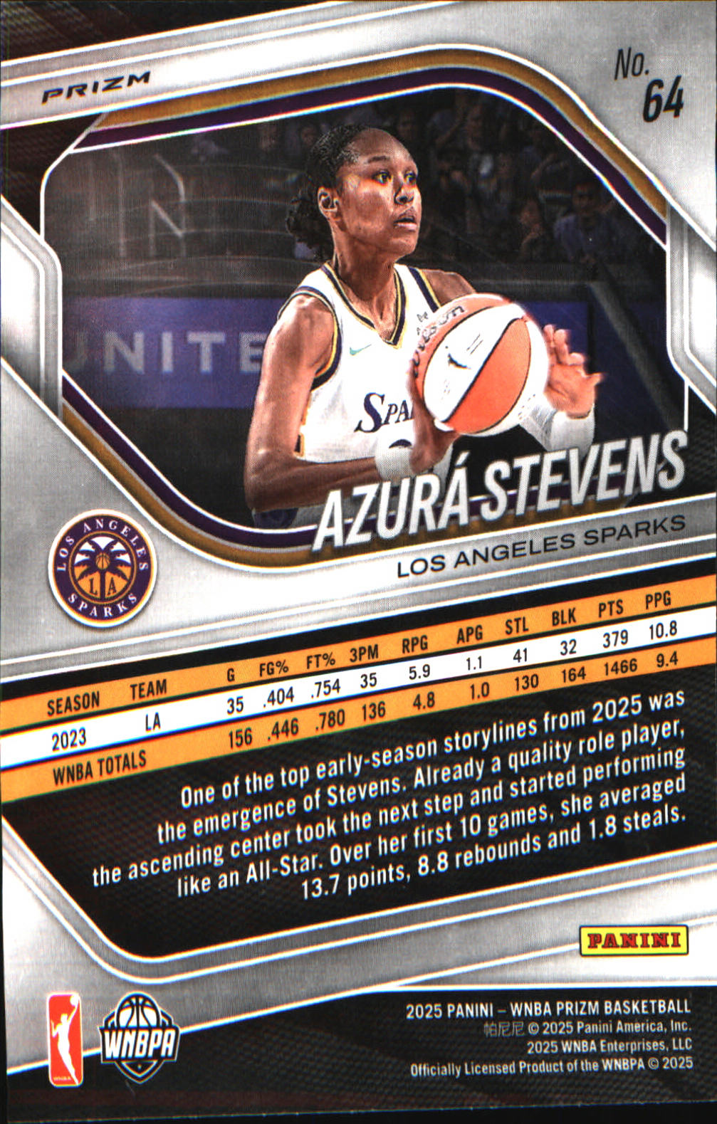 2025 Panini Prizm WNBA Ice Prizm #64 Azura Stevens - Veteran Sports Cards FL