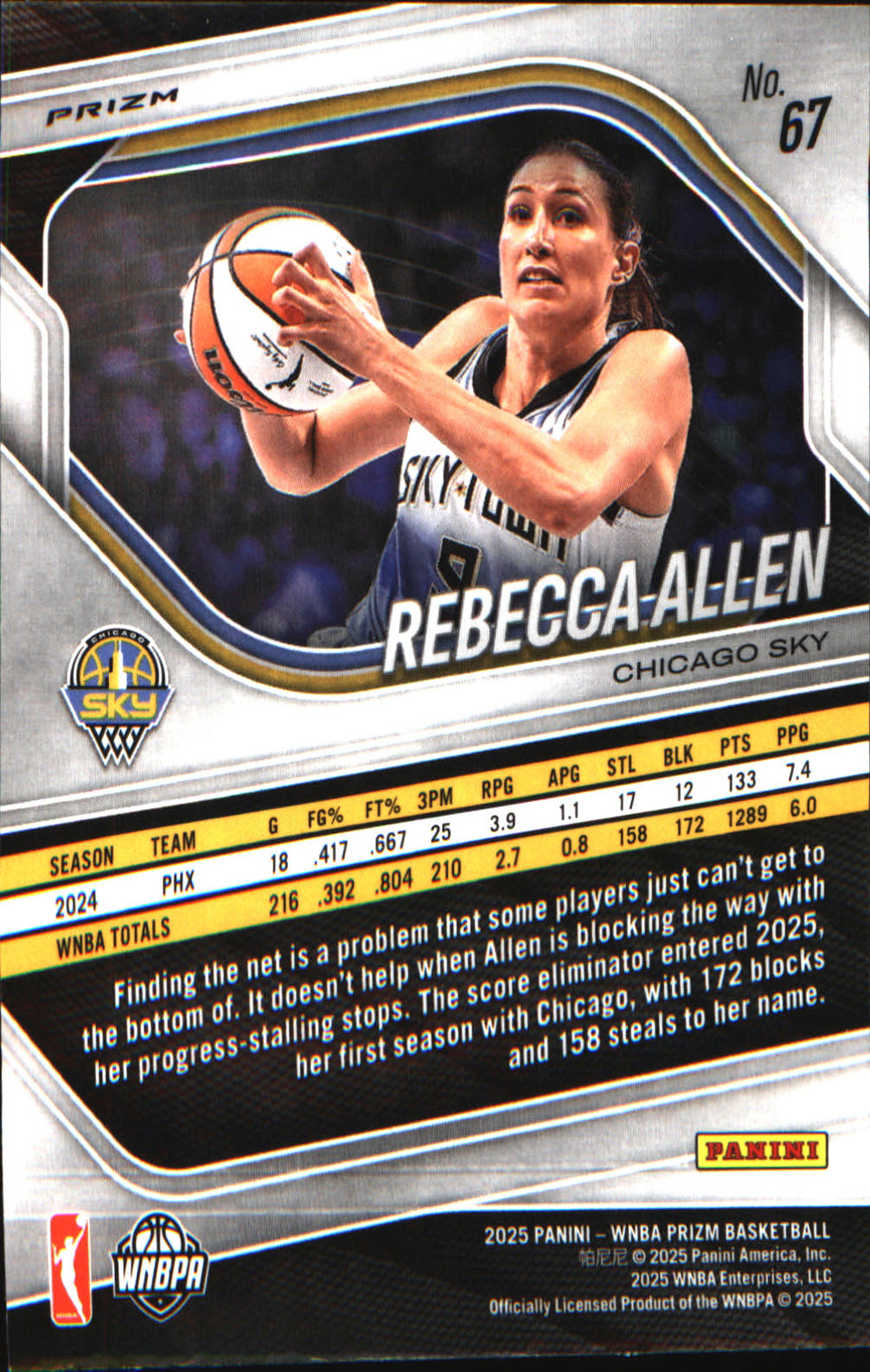 2025 Panini Prizm WNBA Ice Prizm #67 Rebecca Allen - Veteran Sports Cards FL