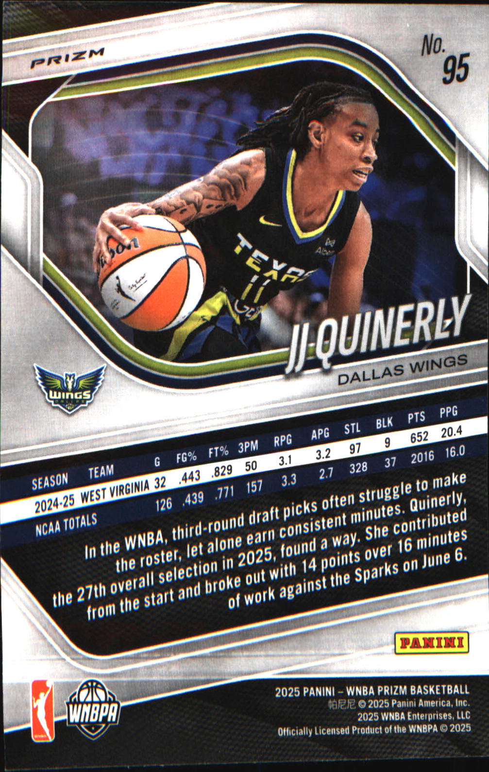 2025 Panini Prizm WNBA Ice Prizm #95 JJ Quinerly - Veteran Sports Cards FL
